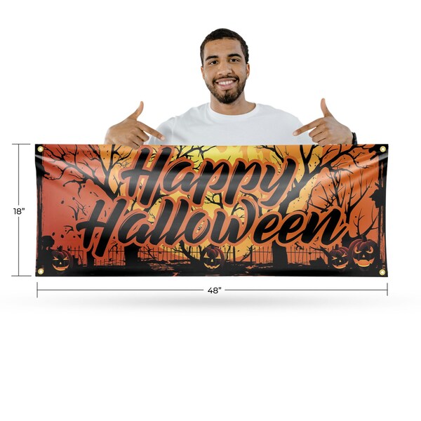 Signmission Happy Halloween, 18 Inch x 48 Inch, Vinyl Banner - B-30692
