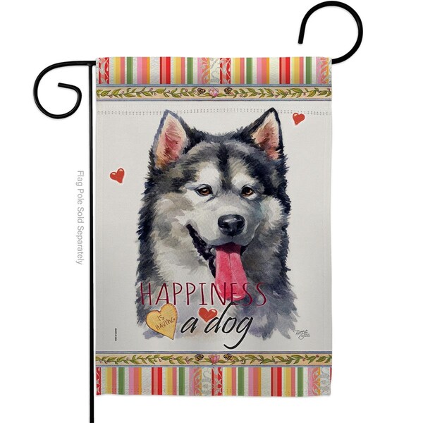 Gardencontrol 13 x 18.5 in. Dog Alaskan Malamute Happiness Double-Sided Decorative Vertical Garden Flag - GA2040930