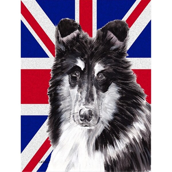 Patioplus Black And White Collie With English Union Jack British Flag Flag Garden Size - PA248152