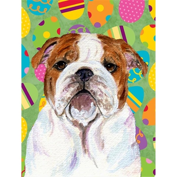 Patioplus 11 x 15 in. Bulldog English Easter Eggtravaganza Garden Size Flag - PA754513