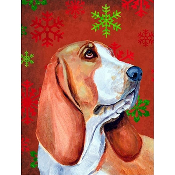 Patioplus 11 x 15 In. Basset Hound Red And Green Snowflakes Holiday Christmas Flag; Garden Size - PA631354