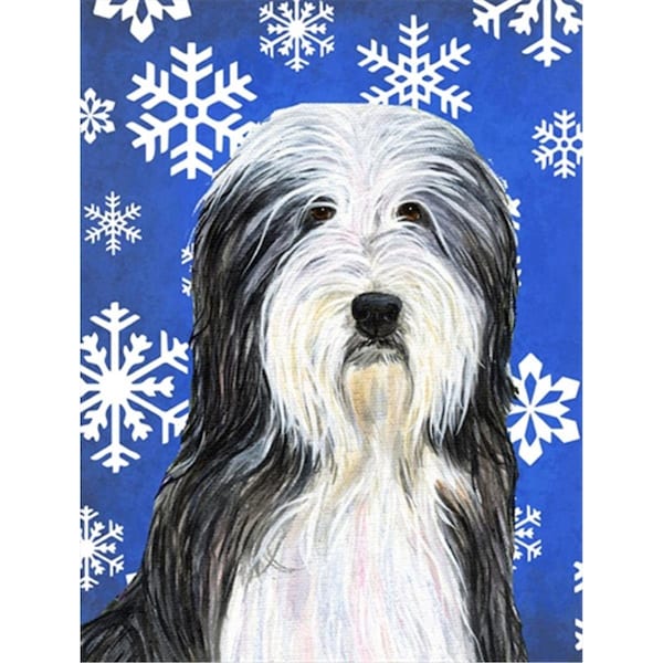 Patioplus 11 x 15 in. Bearded Collie Winter Snowflakes Holiday Flag Garden Size - PA245762