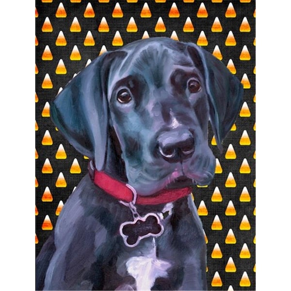 Carolines Treasures Black Great Dane Puppy Candy Corn Halloween Flag Canvas House Size - LH9551CHF