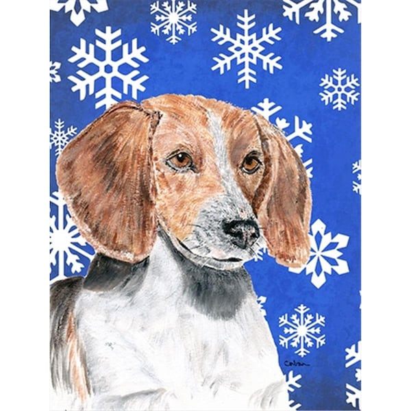 Carolines Treasures English Foxhound Blue Snowflake Winter Flag Canvas House Size - SC9607CHF