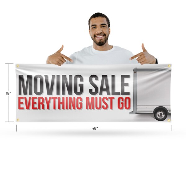 Signmission Moving Sale Everything Must Go, 18 Inch x 48 Inch, Vinyl Banner - B-30743