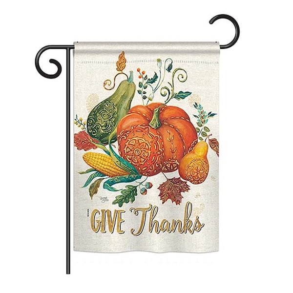 Gardencontrol 13 x 18.5 in. Suzani Give Thanks Fall - Seasonal Thanksgiving Impressions; Decorative Vertical Garden Flag - GA948847
