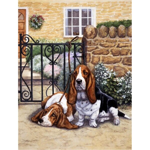 Carolines Treasures Basset Hound at the Gate Flag Canvas House Size - CA78423