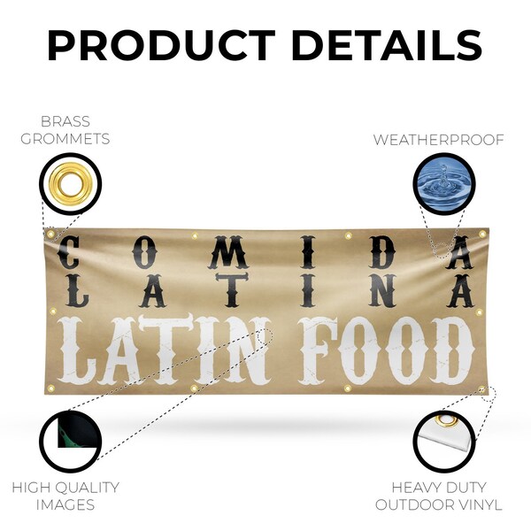 Signmission Comida Latina Latin Food, 36 Inch x 96 Inch, Vinyl Banner - B-96-30521