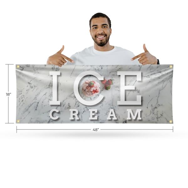Signmission Ice Cream, 18 Inch x 48 Inch, Vinyl Banner - B-30702