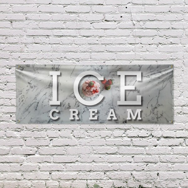 Signmission Ice Cream, 18 Inch x 48 Inch, Vinyl Banner - B-30702