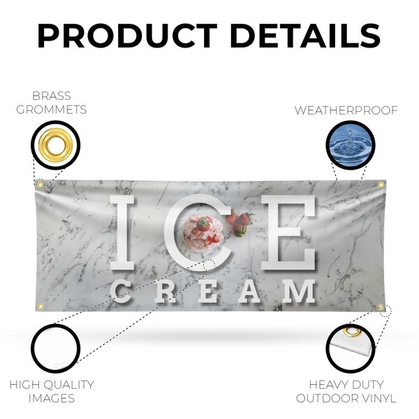 Signmission Ice Cream, 18 Inch x 48 Inch, Vinyl Banner - B-30702