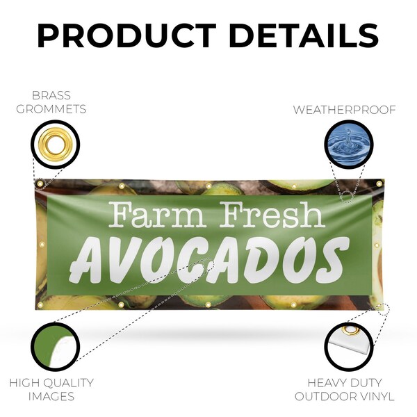 Signmission Farm Fresh Avocados, 48 Inch x 120 Inch, Vinyl Banner - B-120-30575