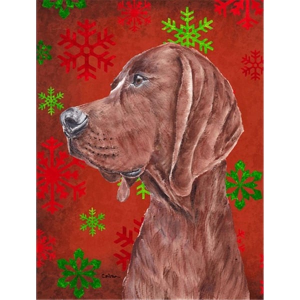 Patioplus Redbone Coonhound Red Snowflakes Holiday Flag Garden Size - PA253284