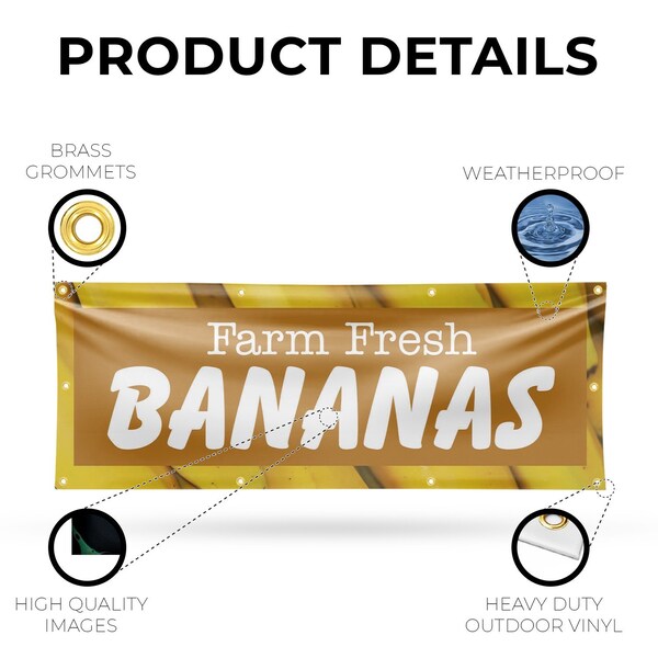 Signmission Farm Fresh Bananas, 36 Inch x 96 Inch, Vinyl Banner - B-96-30576