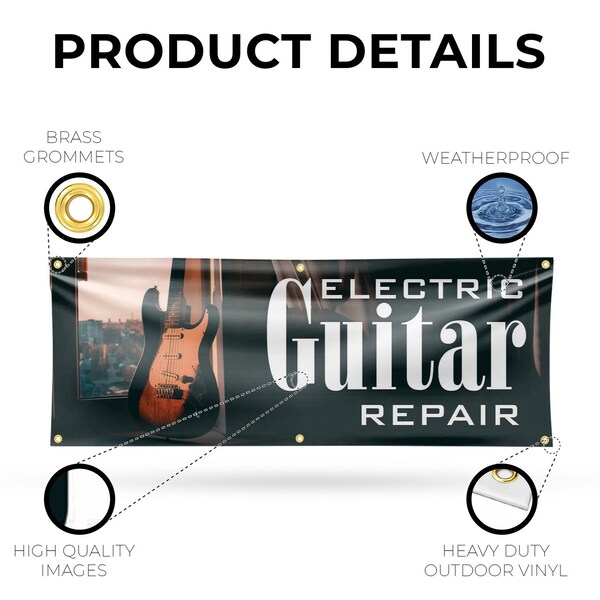 Signmission Electric Guitar Repair, 24 Inch x 72 Inch, Vinyl Banner - B-72-30556