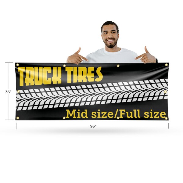 Signmission Truck Tires Mid Size Full Size, 36 Inch x 96 Inch, Vinyl Banner - B-96-30896