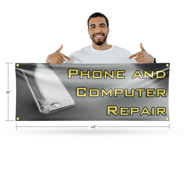 Signmission Phone and Computer Repair, 18 Inch x 48 Inch, Vinyl Banner - B-30787
