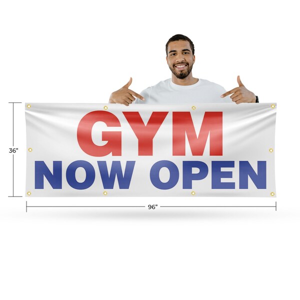 Signmission Gym Now Open, 36 Inch x 96 Inch, Vinyl Banner - B-96-30684