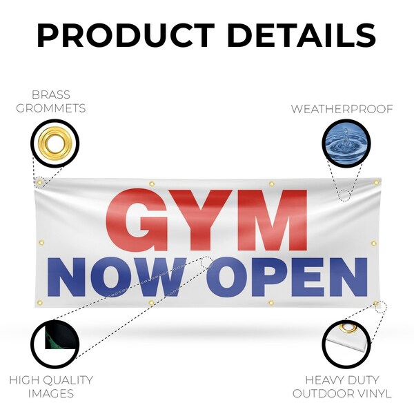 Signmission Gym Now Open, 36 Inch x 96 Inch, Vinyl Banner - B-96-30684