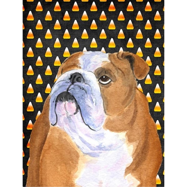 Patioplus Bulldog English Candy Corn Halloween Portrait Flag - Garden Size; 11 x 15 in. - PA247094