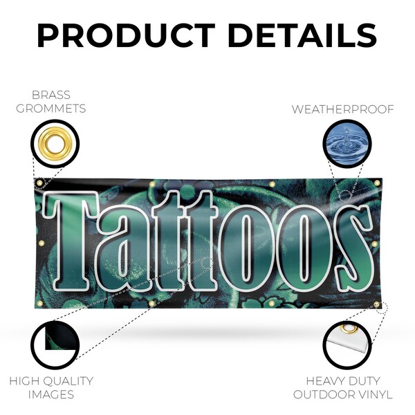Signmission Tattoos, 36 Inch x 96 Inch, Vinyl Banner - B-96-30883
