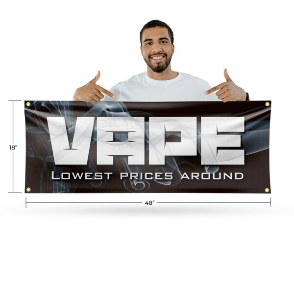 Signmission Vape Shop Lowest Prices, 18 Inch x 48 Inch, Vinyl Banner - B-30908