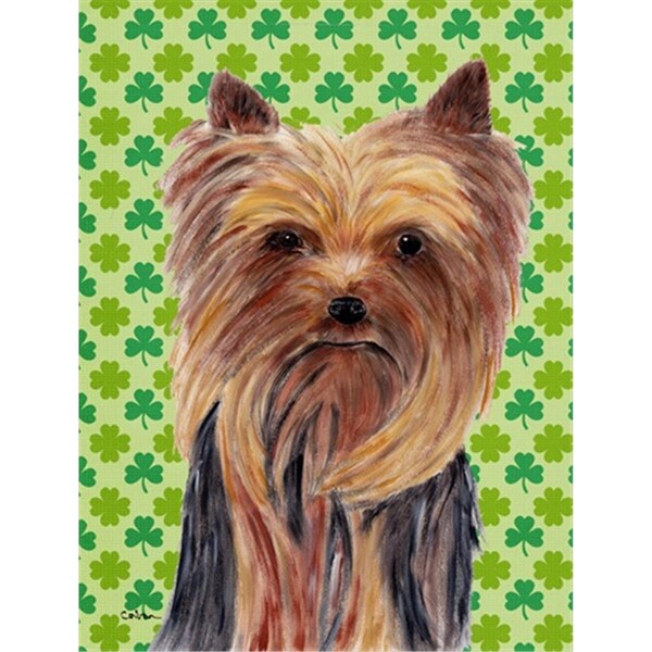 Carolines Treasures 15 x 15 in. Yorkie St. Patricks Day Shamrock Portrait Garden Size Flag - SC9285GF