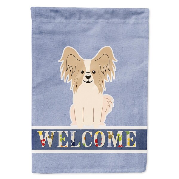 Carolines Treasures Papillon Sable & White Welcome Garden Size Flag - BB5658GF