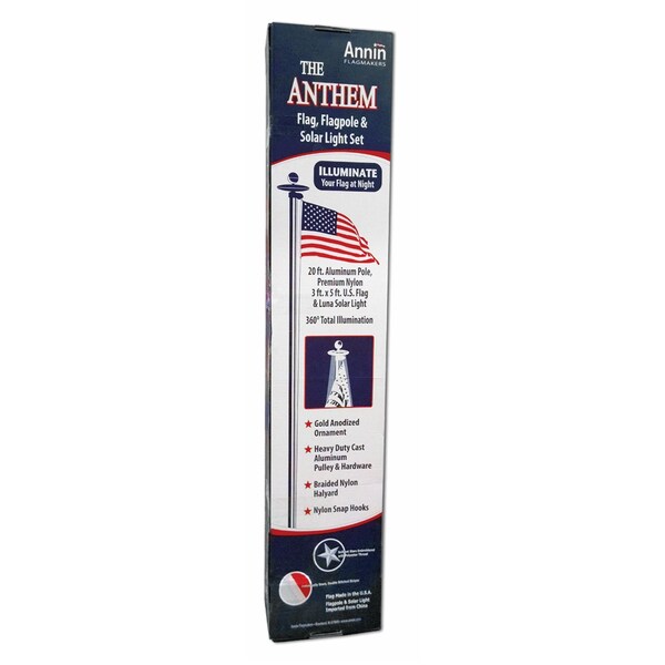 Annin Flagmakers 20 FOOT ANTHEM FLAGPOLE WITH SOLAR LIGHT AND 3X5 FT. NYLON U.S. FLAG - 742371