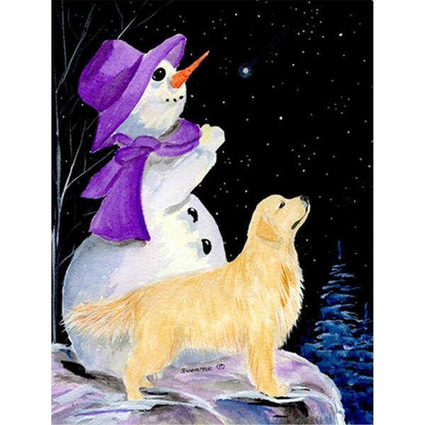 Carolines Treasures 28 x 40 In. Snowman With Golden Retriever Flag Canvas- House Size - SS8950CHF