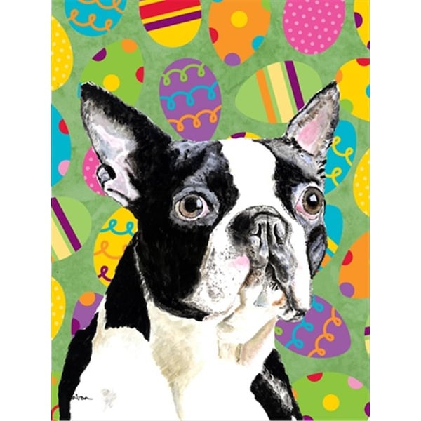 Patioplus 28 x 40 in. Boston Terrier Easter Eggtravaganza House Size Canvas Flag - PA2554581