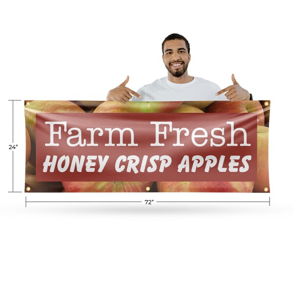 Signmission Farm Fresh Honey Crisp Apples, 24 Inch x 72 Inch, Vinyl Banner - B-72-30596