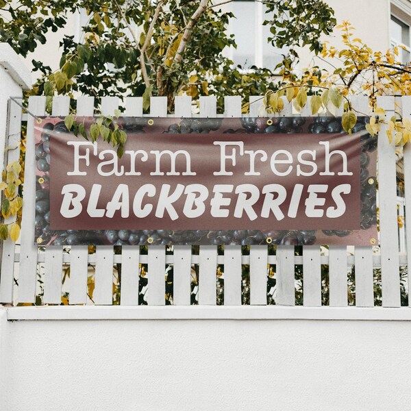 Signmission Farm Fresh Blackberries, 36 Inch x 96 Inch, Vinyl Banner - B-96-30579
