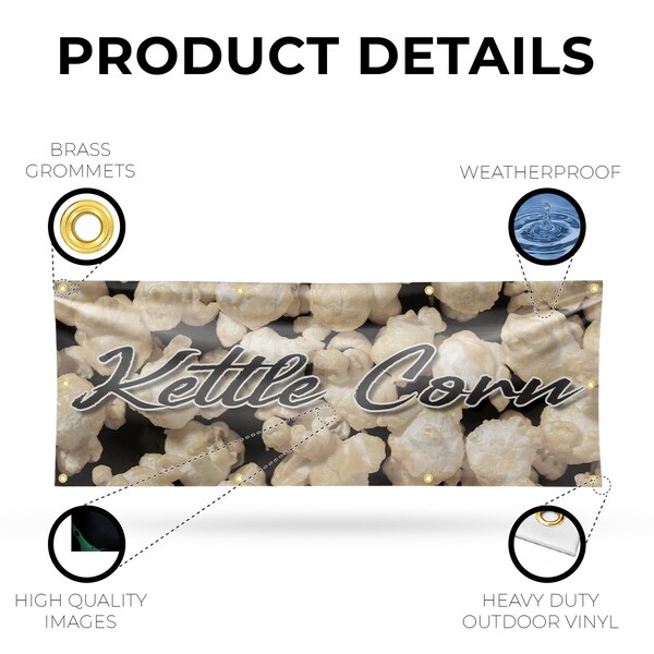 Signmission Kettle Corn, 36 Inch x 96 Inch, Vinyl Banner - B-96-30717