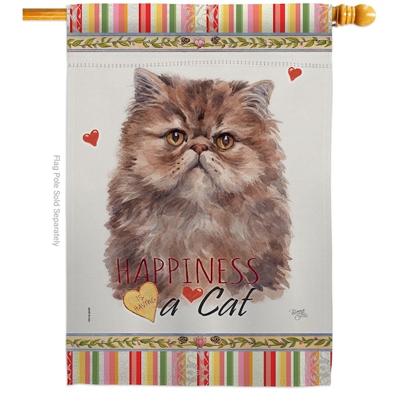 Gardencontrol 28 x 40 in. Cat Persian Long Hair Happiness Double-Sided Decorative Vertical House Flag - GA2179371