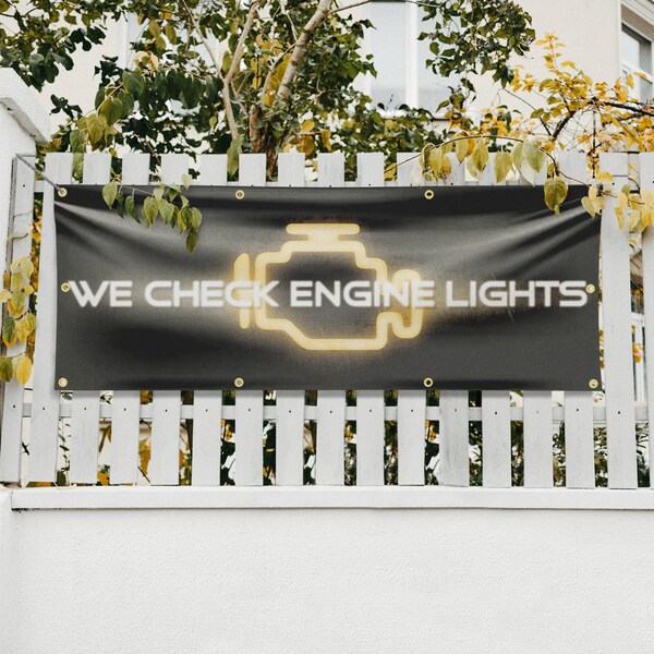 Signmission We Check Engine Lights, 36 Inch x 96 Inch, Vinyl Banner - B-96-30928