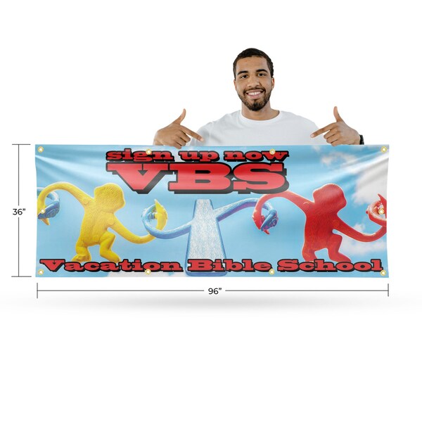 Signmission VBS Sign Up Now, 36 Inch x 96 Inch, Vinyl Banner - B-96-30910