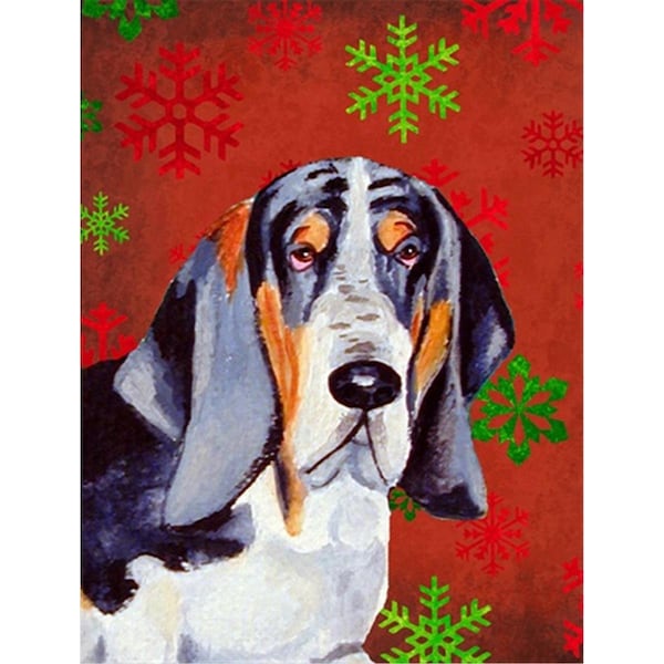 Patioplus 11 x 15 In. Basset Hound Red And Green Snowflakes Holiday Christmas Flag; Garden Size - PA245698