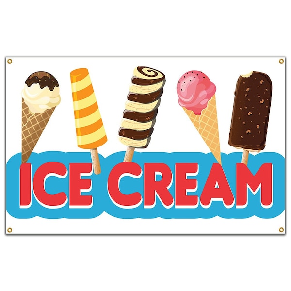Signmission Ice Cream 2 Banner Heavy Duty 13 Oz Vinyl with Grommets Single Sided - B-60 ICE CREAM 2
