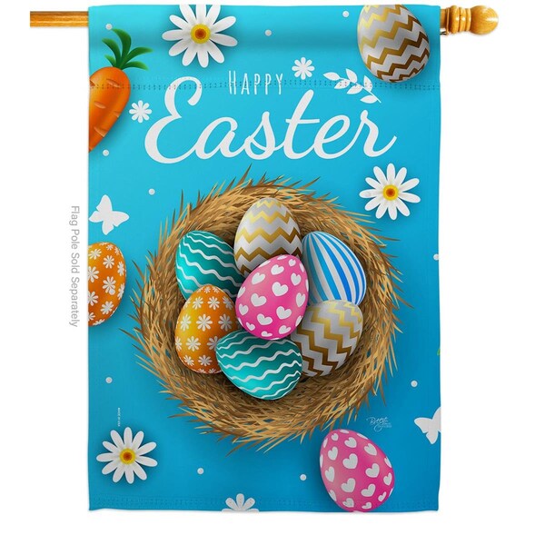 Gardencontrol Colourful Egg Basket Springtime Easter Double-Sided Garden Decorative House Flag, Multi Color - GA3900480