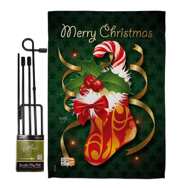 Gardencontrol 13 x 18.5 in. Xmas Stocking Winter Christmas Vertical Double Sided Garden Flag Set with Banner Pole - GA4130445