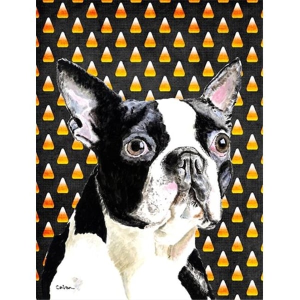 Carolines Treasures Carolines Treasures SC9171CHF Boston Terrier Candy Corn Halloween Portrait Flag Canvas House Size - SC9171CHF