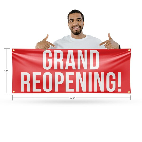 Signmission Grand Reopening, 18 Inch x 48 Inch, Vinyl Banner - B-30678