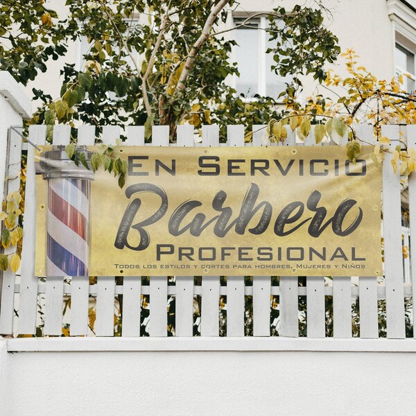 Signmission En servicio barbero profesional, 48 Inch x 120 Inch, Vinyl Banner - B-120-30560