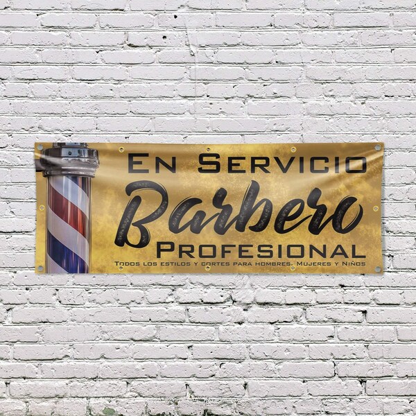 Signmission En servicio barbero profesional, 48 Inch x 120 Inch, Vinyl Banner - B-120-30560