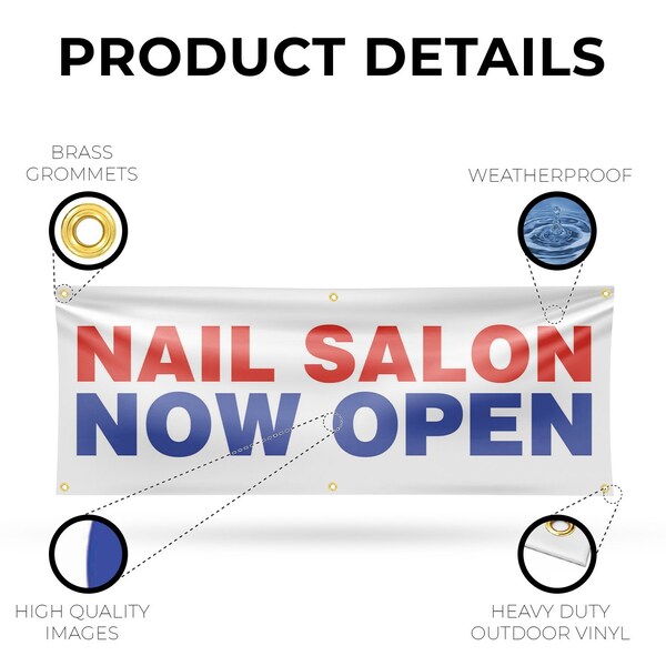 Signmission Nail Salon Now Open, 24 Inch x 72 Inch, Vinyl Banner - B-72-30748