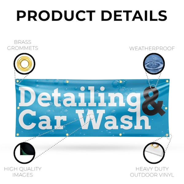 Signmission Detailing and Car Wash, 36 Inch x 96 Inch, Vinyl Banner - B-96-30543