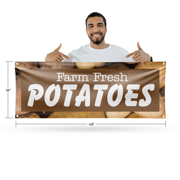 Signmission Farm Fresh Potatoes, 18 Inch x 48 Inch, Vinyl Banner - B-30610