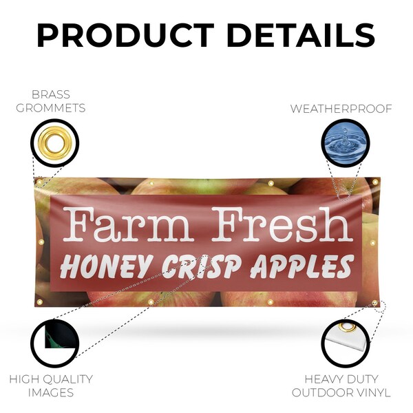 Signmission Farm Fresh Honey Crisp Apples, 36 Inch x 96 Inch, Vinyl Banner - B-96-30596