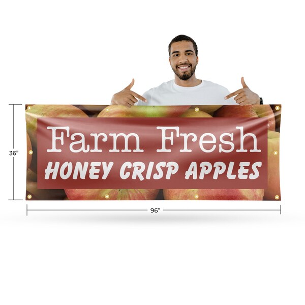 Signmission Farm Fresh Honey Crisp Apples, 36 Inch x 96 Inch, Vinyl Banner - B-96-30596